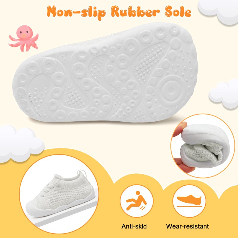JIASUQI Infant First Walkers Shoes for Baby Sneaker Barefoot Shoes for Toddler Boys Girls White 12-18 Months - Image 5