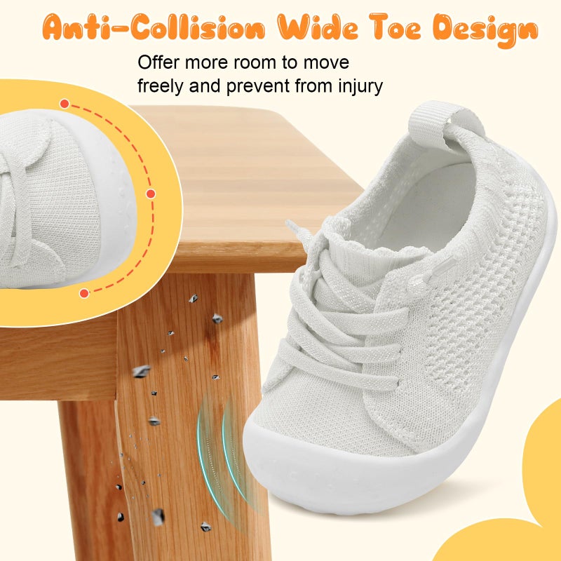 JIASUQI Infant First Walkers Shoes for Baby Sneaker Barefoot Shoes for Toddler Boys Girls White 12-18 Months - Image 3