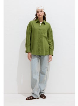 Manuka Fine Linen Oversized Shirt Grass Green  - Image 1