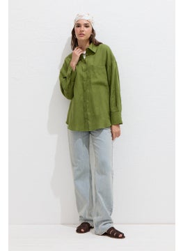 Manuka Fine Linen Oversized Shirt Grass Green  - Image 3