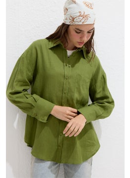 Manuka Fine Linen Oversized Shirt Grass Green  - Image 2