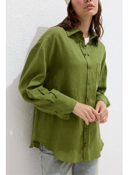 Manuka Fine Linen Oversized Shirt Grass Green  - Image 5