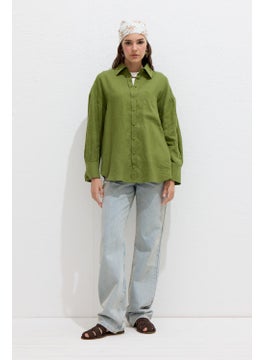 Manuka Fine Linen Oversized Shirt Grass Green  - Image 4