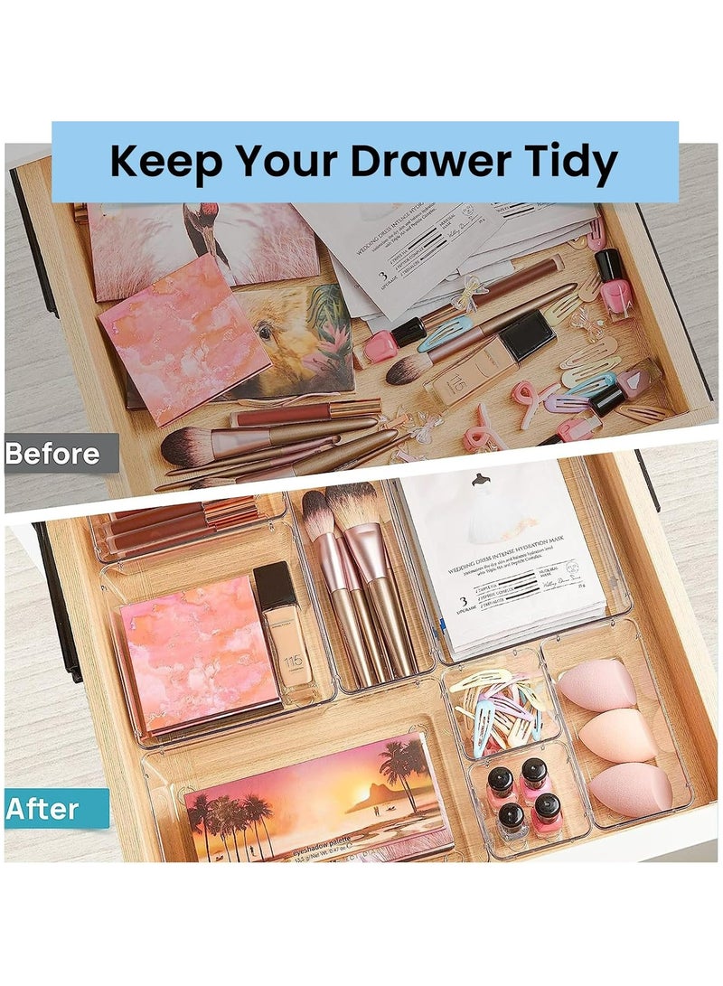 ZIMNEST 16 PCS Clear Plastic Drawer Organizers Set, 5-Size Versatile Bathroom and Vanity Drawer Organizer Trays, Storage Bins for Makeup, Bedroom, Kitchen Gadgets Utensils and Office - Image 4