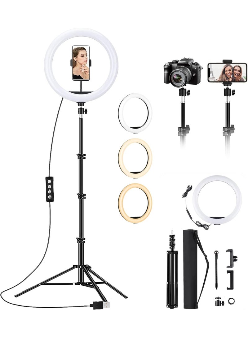 30 cm Ring Light – Adjustable Tripod & Phone Holder – 3 Lighting Modes & 10 Brightness Levels for Selfie, Makeup, and Video Recording - Image 2