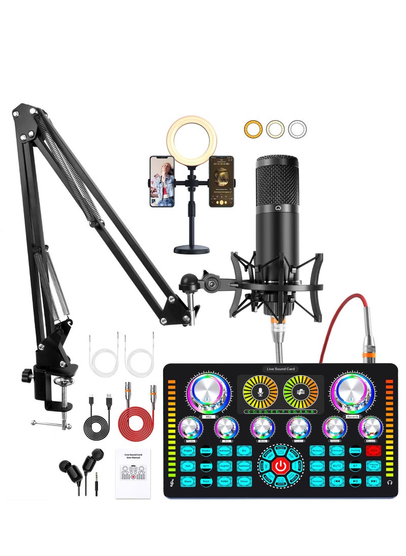 XiuWoo Podcast Equipment Bundle with Ring Light and Phone Holder ,Audio Interface and XLR Condenser Microphone, Studio Equipment with 48V Phantom Power, Bluetooth for Podcast, Streaming, Voice Over, Singing,  - Image 1