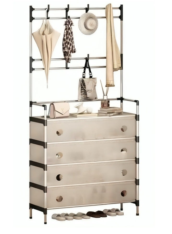 4-Tier Coat and Shoe Rack Multi-Functional Hall Organizer with 8 Hooks. - Image 1