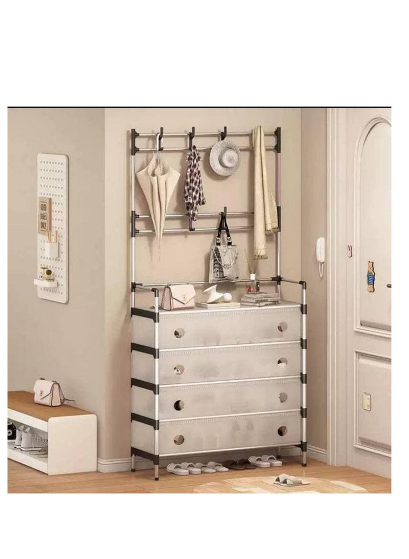 4-Tier Coat and Shoe Rack Multi-Functional Hall Organizer with 8 Hooks. - Image 3
