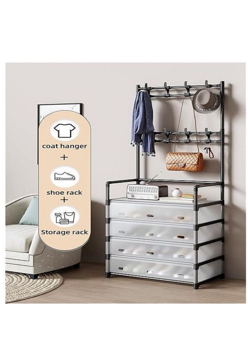 4-Tier Coat and Shoe Rack Multi-Functional Hall Organizer with 8 Hooks. - Image 2