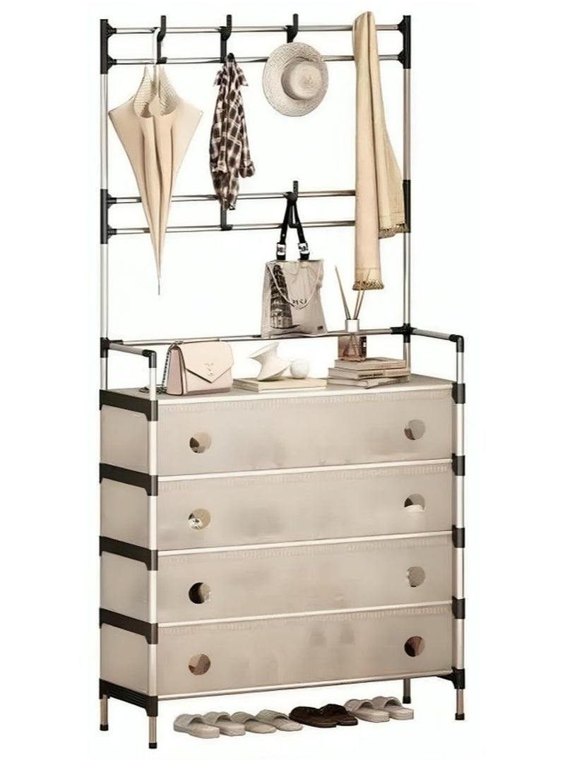 4-Tier Coat and Shoe Rack Multi-Functional Hall Organizer with 8 Hooks. - Image 1