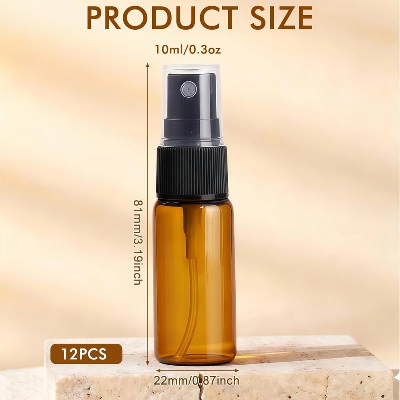 UPSTORE 12Pcs 10ml/0.34oz Glass Spray Bottles Empty Refillable Fine Mist Spray Bottle Dispenser with Cap Essential Oil Liquid Containers Jar for Perfume - Image 2