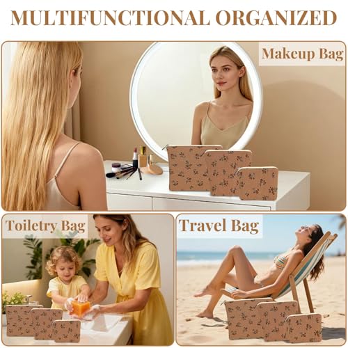 BBORGDC Small Cosmetic Bag Set of 3 for Purse, Cute Cotton Floral Makeup Bags, Small Makeup Bag Organizer, Cosmetic Pouch Set for Travel & Daily Use - Image 3