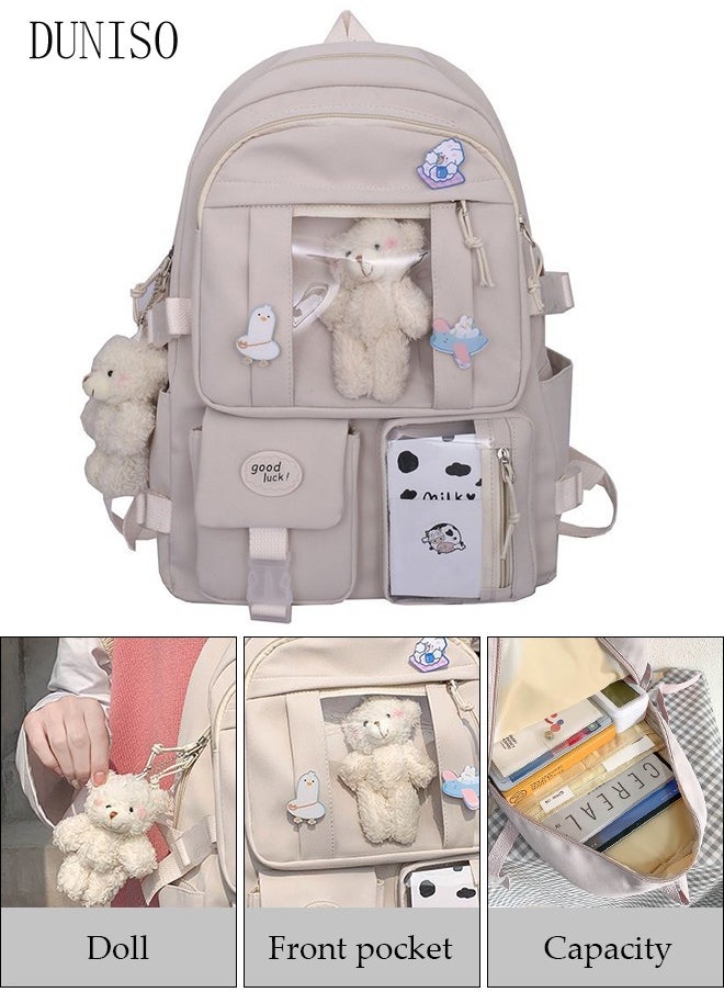 DUNISO - School Backpack with Pencil Case and  Doll Pendant Waterproof Book Bag with Compartments for Teen Kid Students Elementary School Kids' School Bag With Large Capacity - Image 1