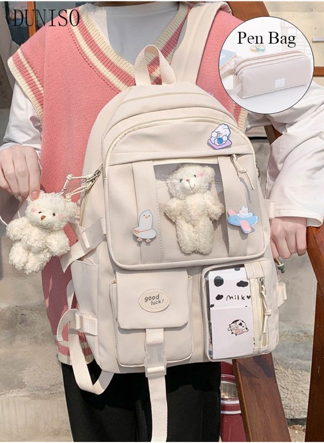 DUNISO - School Backpack with Pencil Case and  Doll Pendant Waterproof Book Bag with Compartments for Teen Kid Students Elementary School Kids' School Bag With Large Capacity - Image 1