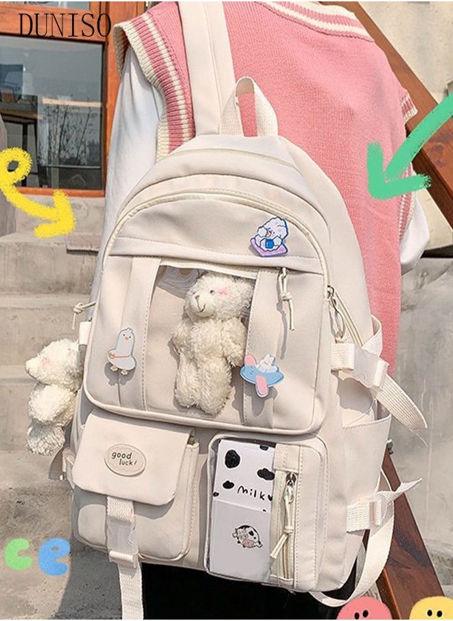 DUNISO - School Backpack with Pencil Case and  Doll Pendant Waterproof Book Bag with Compartments for Teen Kid Students Elementary School Kids' School Bag With Large Capacity - Image 1