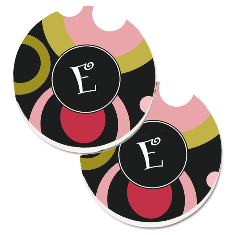 Caroline's Treasures ""Caroline's Treasures Letter E Monogram - Retro In black Set of 2 Cup Holder Car Coasters AM1001-ECARC  2.56  Multicolor"" 