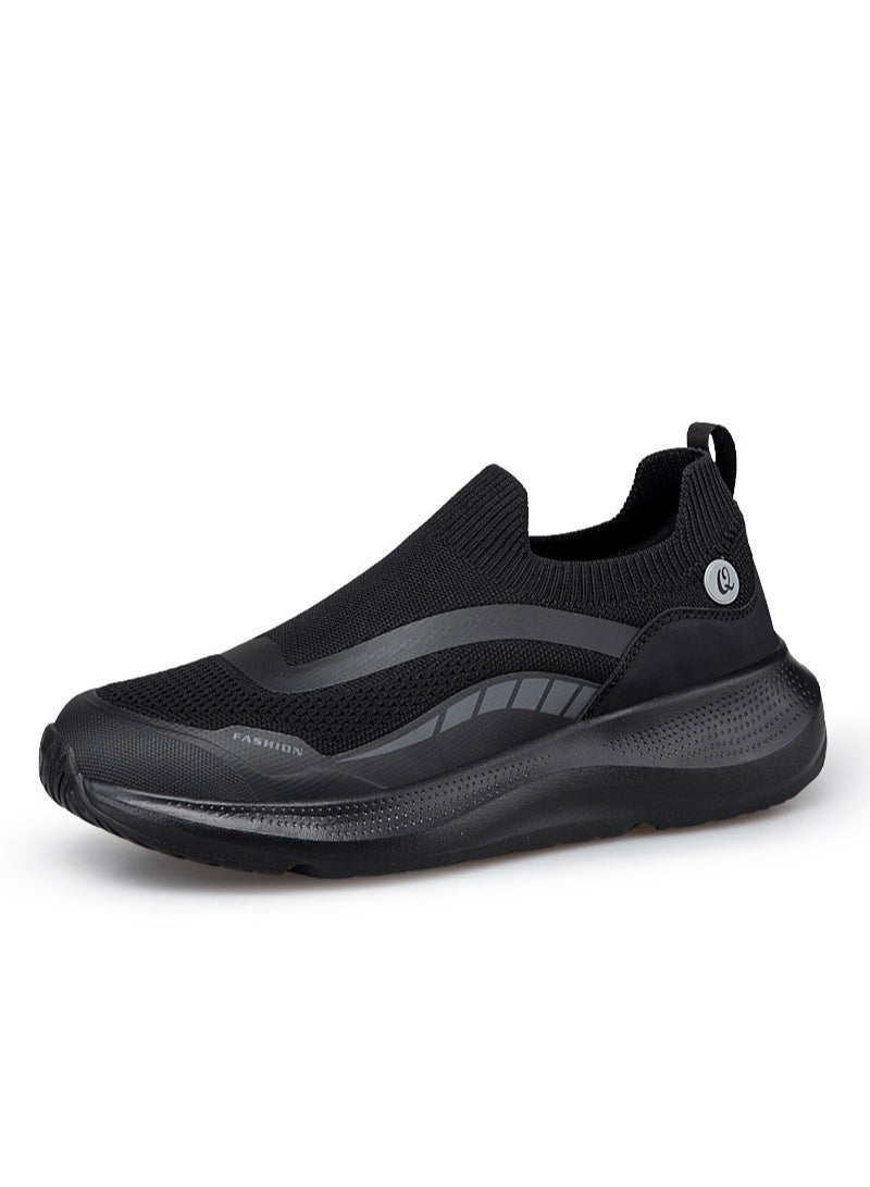 Unisex Flying Weave Slip-On Casual Shoes, Mesh Breathable Cushioning Walking & Running Trainers(black) - Image 1