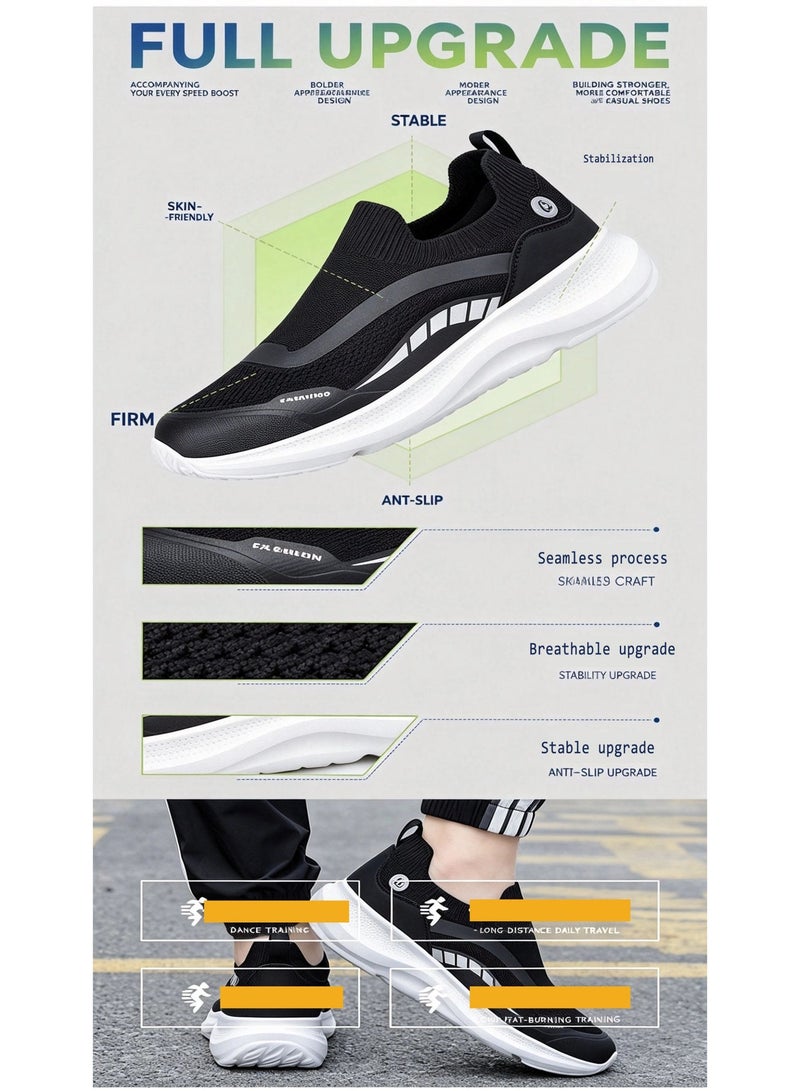 Unisex Flying Weave Slip-On Casual Shoes, Mesh Breathable Cushioning Walking & Running Trainers(black) - Image 5