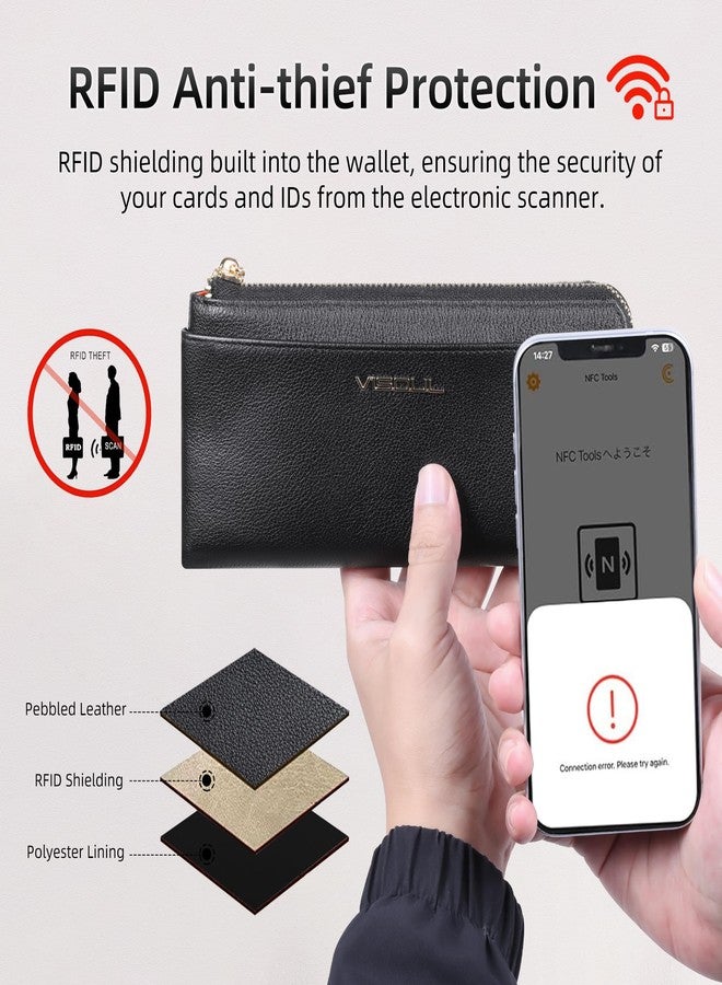 VISOUL Womens Leather Long Zip Around Clutch Wallet with Coin Pocket 12 Card Slots, Slim Thin RFID Blocking Cash Wallets for Women Large Capacity Organizer (Black and Black) - Image 5