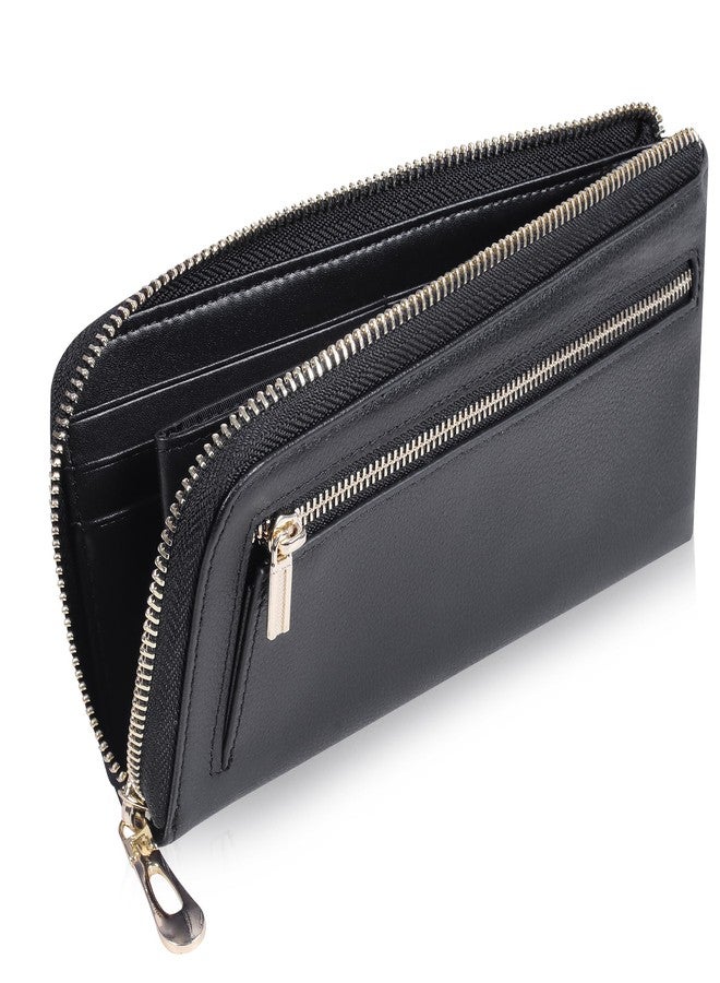 VISOUL Womens Leather Long Zip Around Clutch Wallet with Coin Pocket 12 Card Slots, Slim Thin RFID Blocking Cash Wallets for Women Large Capacity Organizer (Black and Black) - Image 1