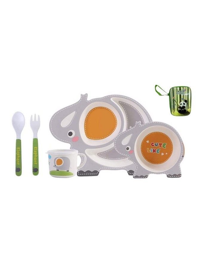 FunBlast - 5 Pcs Cartoon Theme Bamboo Fiber Baby Feeding Set Tableware;Baby Crockery Dining Set;Feeding Set For New Born And Toddlers - Image 1