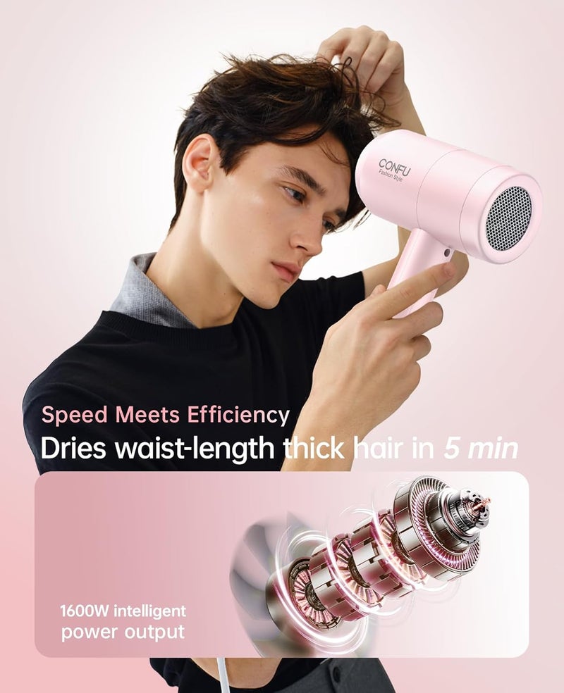 CONFU Hair Dryer with Diffuser, Hair Dryers for Women, Blow Dryers for Men, Hairdryer with Diffuser Attachment, Portable Lightweight Fast Drying Negative Ion Hairdryer for Home - Image 2