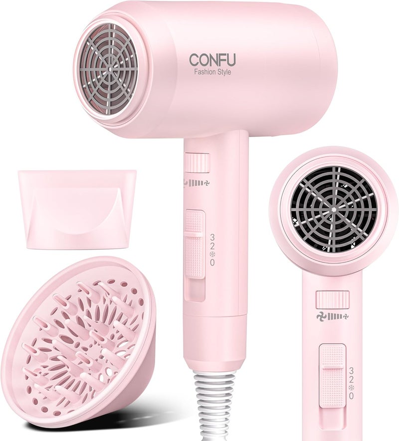 CONFU Hair Dryer with Diffuser, Hair Dryers for Women, Blow Dryers for Men, Hairdryer with Diffuser Attachment, Portable Lightweight Fast Drying Negative Ion Hairdryer for Home - Image 1