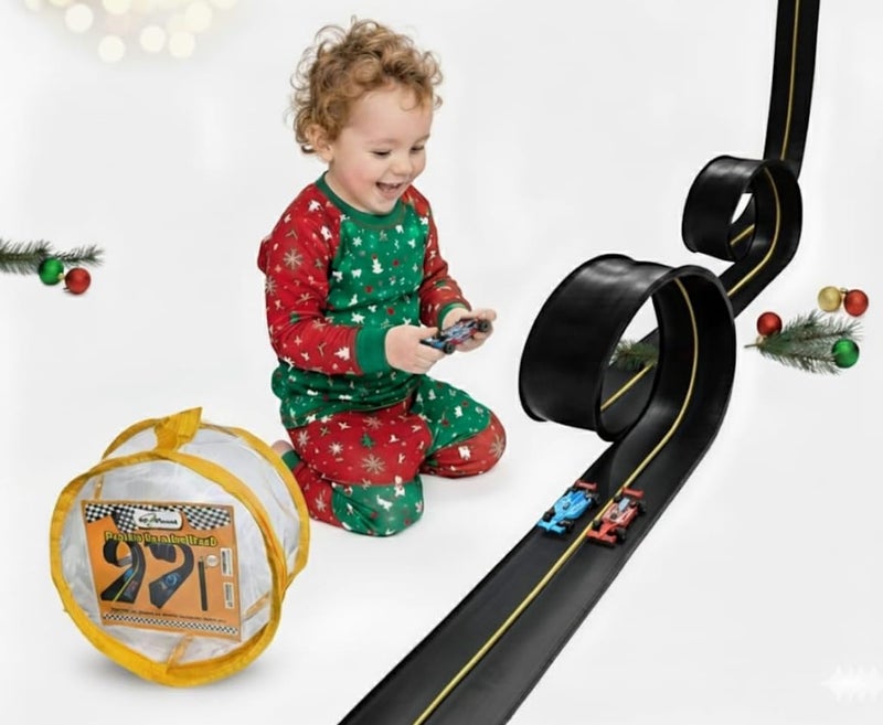 FLXTRACK Flexible Race Car Track Set with Pressure Suction Cup 2 Small racecars Zipup Storage Bag Highly Flexible TwoLane Slot Car Race Tracks Set DOUBLESIDED 5 Meters Long Montessori Toy - Image 2