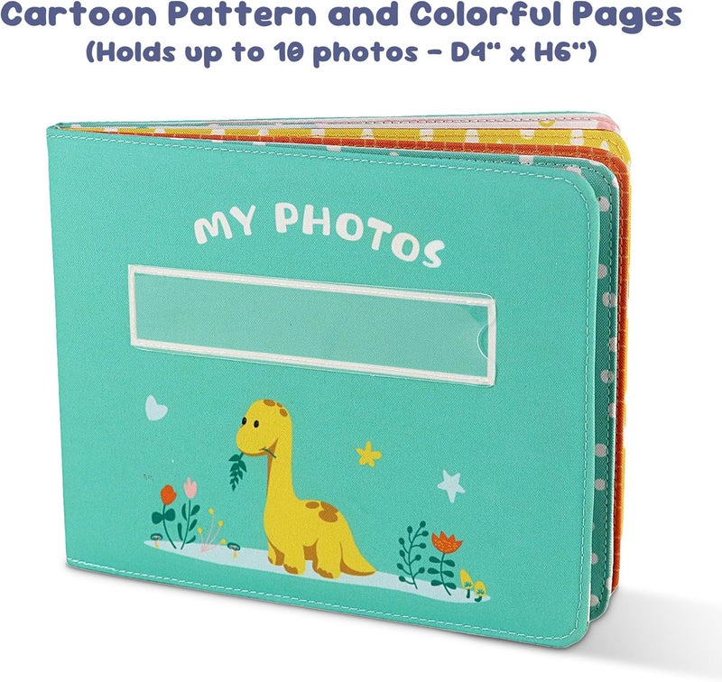 FANNA Babys My First Photo Album of Dinosaur Theme Soft Cloth Photo Album with Color Pages for 10 Pictures 4x6 inch - Image 2