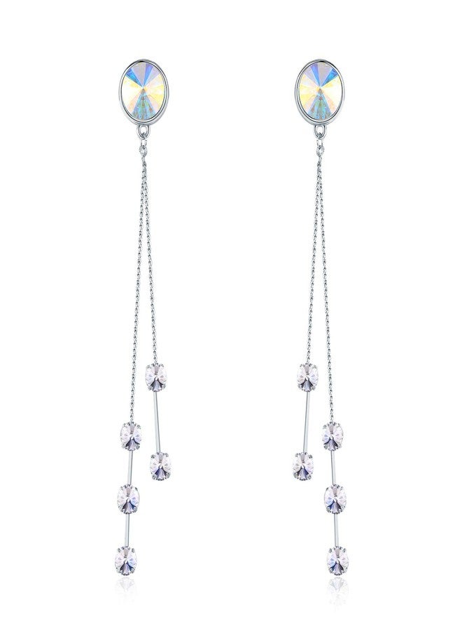 SBLING Platinum-Plated Color Change Multi-Teardrop Earrings Made with Aurora Borealis Swarovski Crystals, Cubic Zirconia - Image 1