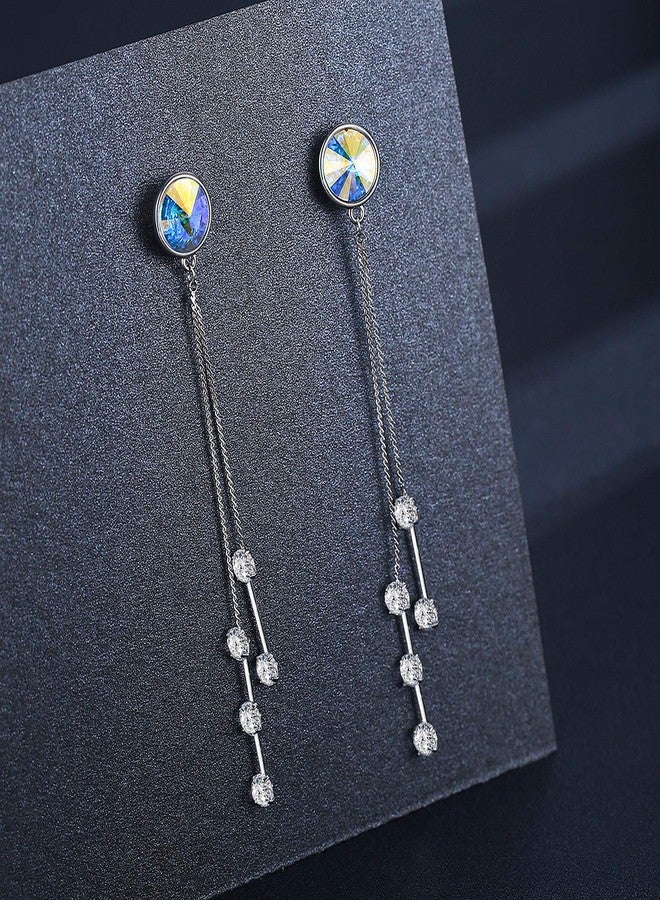SBLING Platinum-Plated Color Change Multi-Teardrop Earrings Made with Aurora Borealis Swarovski Crystals, Cubic Zirconia - Image 2