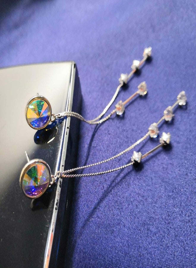 SBLING Platinum-Plated Color Change Multi-Teardrop Earrings Made with Aurora Borealis Swarovski Crystals, Cubic Zirconia - Image 4