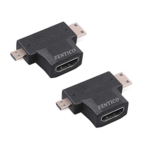 FENTICO 2 in 1 Mini HDMI and Micro HDMI Male to HDMI Female Adapter,FENTICO 1080P HDMI Gold Plated T Connector for Tablets,Camera,Video Card,Camcorder,DSLR,GoPro - Image 1