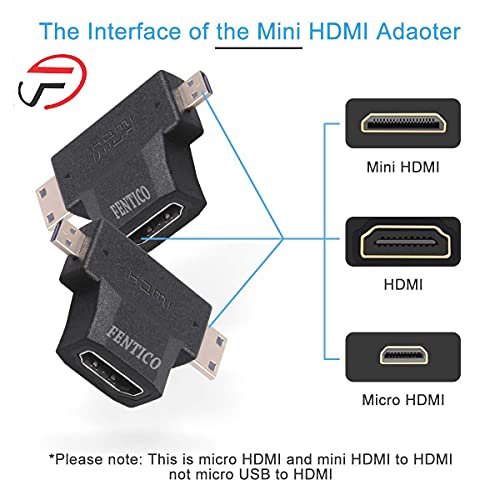 FENTICO 2 in 1 Mini HDMI and Micro HDMI Male to HDMI Female Adapter,FENTICO 1080P HDMI Gold Plated T Connector for Tablets,Camera,Video Card,Camcorder,DSLR,GoPro - Image 2