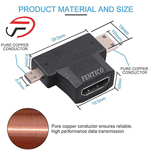 FENTICO 2 in 1 Mini HDMI and Micro HDMI Male to HDMI Female Adapter,FENTICO 1080P HDMI Gold Plated T Connector for Tablets,Camera,Video Card,Camcorder,DSLR,GoPro - Image 5