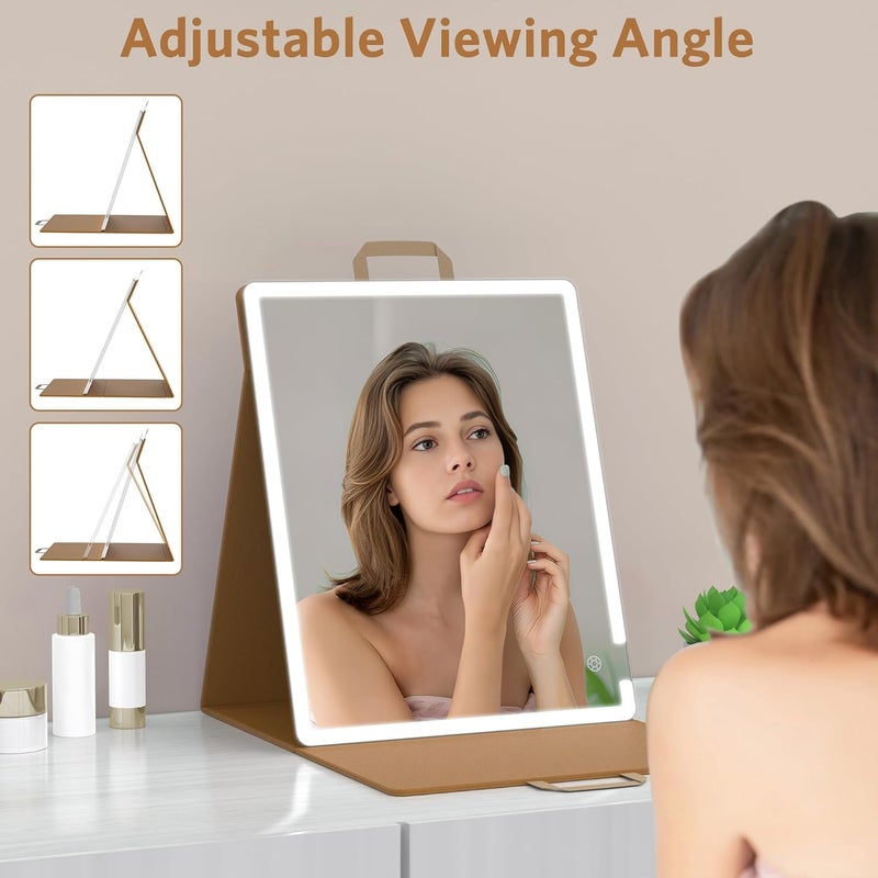 WEILY Portable Makeup Mirror with Lights, Touchable Three Colors Dimmable Lighted Makeup Mirror, 2000 mAh Type-C Rechargeable Vanity Mirror, Portable Hollywood Hanging Detachable Mirror (Khaki) - Image 3