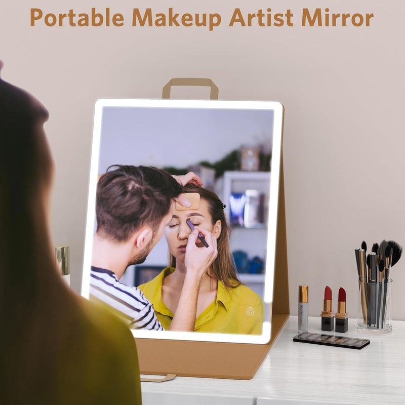 WEILY Portable Makeup Mirror with Lights, Touchable Three Colors Dimmable Lighted Makeup Mirror, 2000 mAh Type-C Rechargeable Vanity Mirror, Portable Hollywood Hanging Detachable Mirror (Khaki) - Image 4