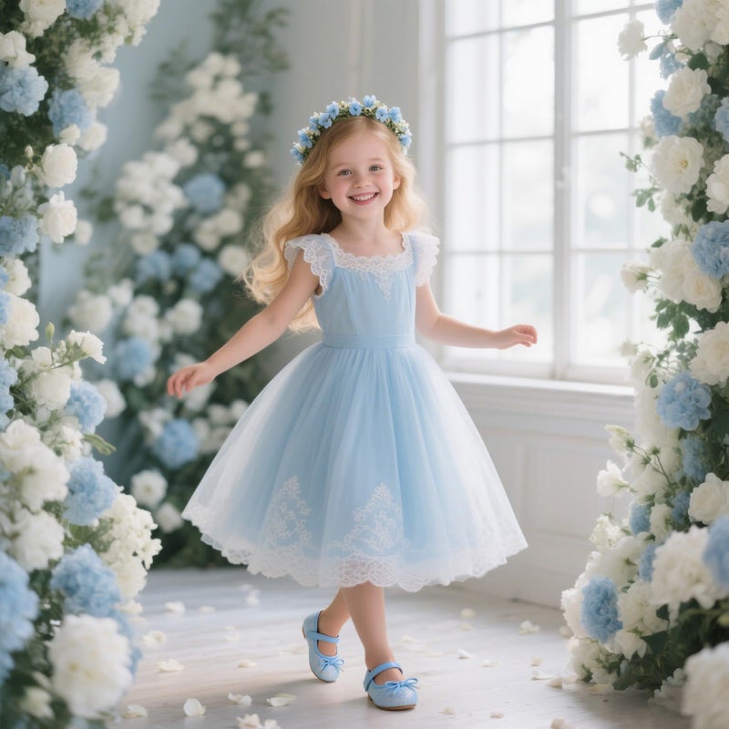 Otter MOMO Toddler/Little Girls Mary Jane Ballerina Flats Shoes Slip-on School Party Blue Dress Shoes Size 5 - Image 2