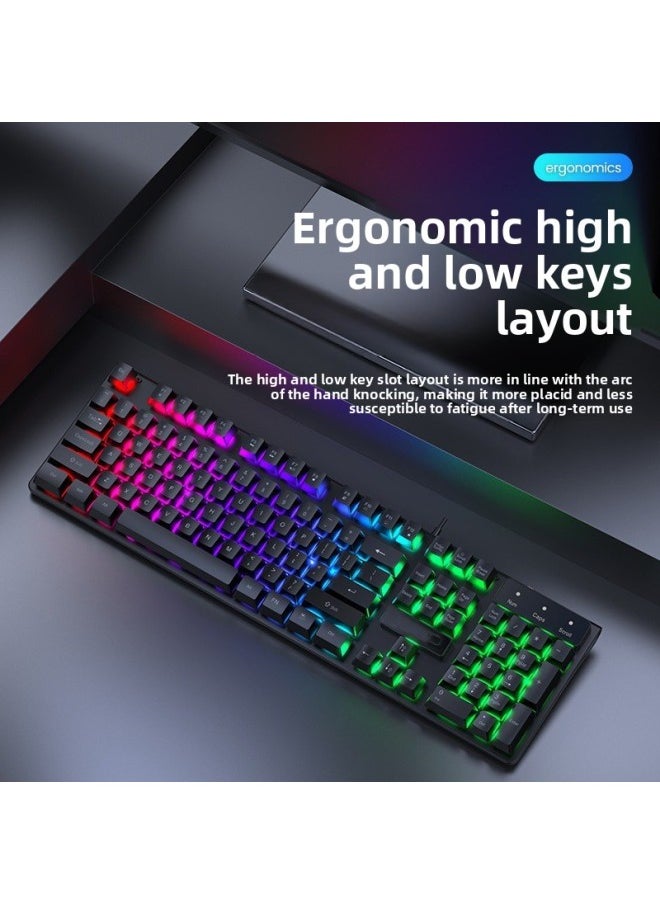 Generic - Electric Sports Backlit Game Wired Keyboard Keyboard Mouse Suit Mechanical Feel Desktop Notebook Computer Office Mute No-Color:Black Upgraded Version (mixed Light + Texture Upgraded Metal Panel) * E-sports Micro-movement 26 Keys Without Punching * Two-year Warranty - Image 1
