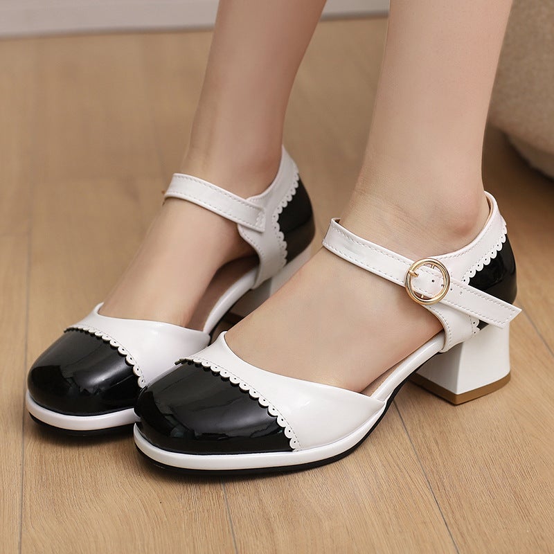 Summer Casual Mid-Heel 33-48 Plus Size Burned Flower Color-Matching Buckle Hollow Sandals For Women - Image 4
