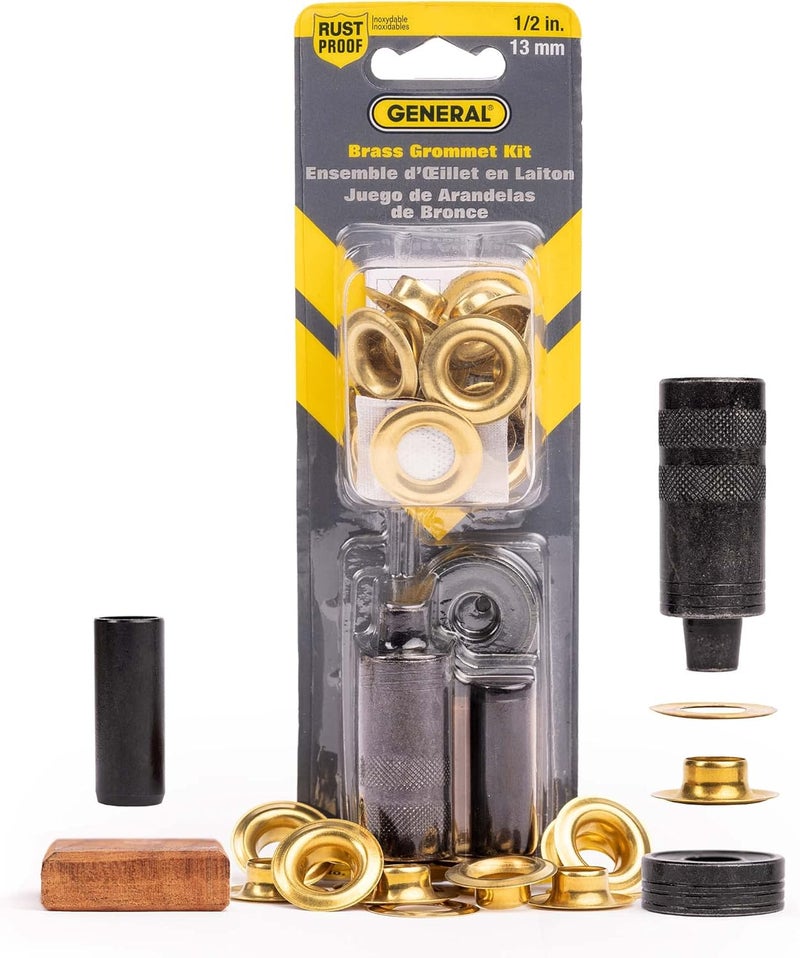 General Tools 71264 Brass Grommet Kit with 12 Solid Grommets and Hole Cutter, 1/2-Inch - Image 1