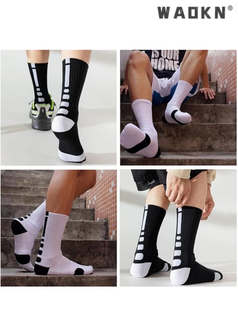 WAOKN Men's Basketball Socks Running Training Boys Compression Cotton Socks Men's Sports Mid-Tube Socks High-Performance Thick Pad Sports Lightweight Breathable 4 Pairs  - Image 5