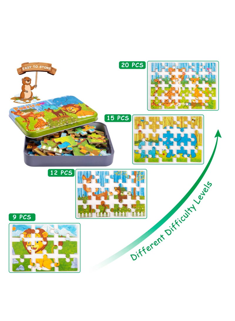 SOLARAE Wooden Jigsaw Puzzles Toy for Kids, Toddler Animal Puzzle 4 in 1 Metal Box, 4 Themes for Preschool Boy Girl 3 4 5 6 Years Old, Montessori Learning Educational Tool Gift for Christmas Birthday(Lion) - Image 5