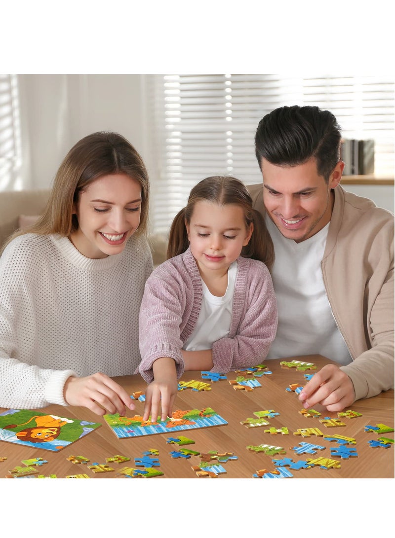 SOLARAE Wooden Jigsaw Puzzles Toy for Kids, Toddler Animal Puzzle 4 in 1 Metal Box, 4 Themes for Preschool Boy Girl 3 4 5 6 Years Old, Montessori Learning Educational Tool Gift for Christmas Birthday(Lion) - Image 3