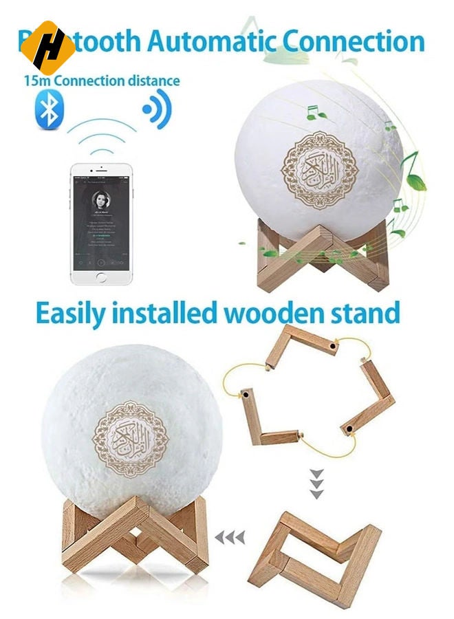 HuHa Portable Bluetooth Speaker, 4 in 1 Quran Speaker with 16 Colors 3D Print Moon Lamp Night Light, Quran Recitations  - Image 5