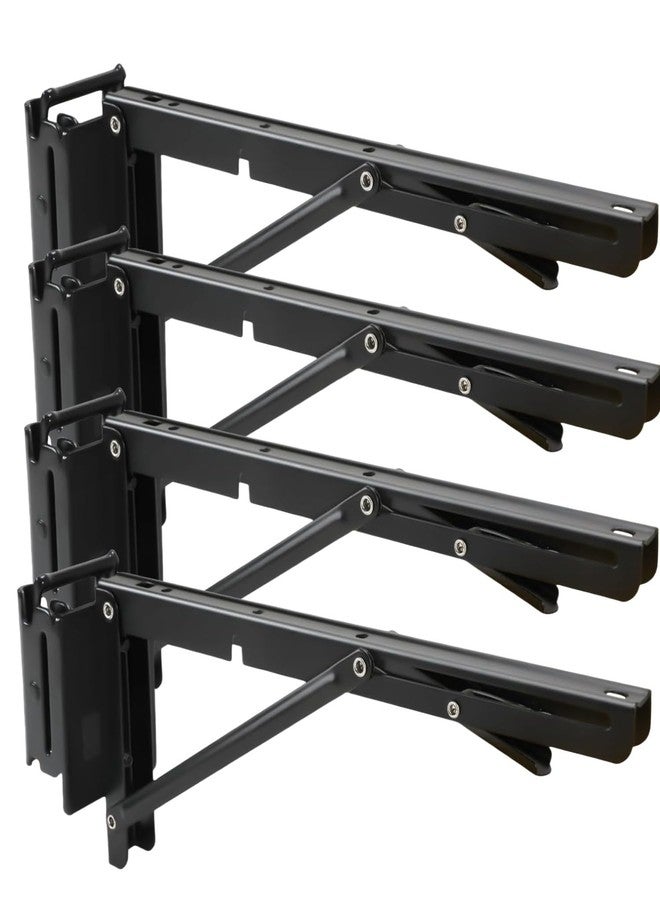 Fistihon 11.5 Inch Double Fittings E Track Shelf Bracket - Durable Hinged Collapsible Table Brackets - 4 Pack Black Powder Coating E-Track Accessories for etrack Workbench Shelves - Image 1