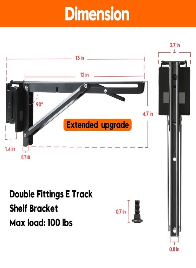 Fistihon 11.5 Inch Double Fittings E Track Shelf Bracket - Durable Hinged Collapsible Table Brackets - 4 Pack Black Powder Coating E-Track Accessories for etrack Workbench Shelves - Image 2