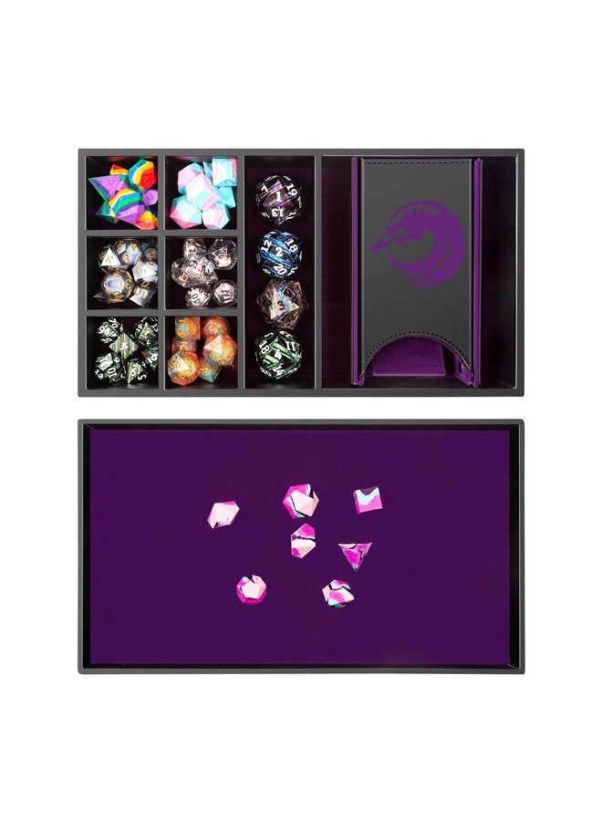 DNDND 3 in 1 Dice Rolling Tray Dice Tower and Dice Storage, Portable Rectangle Storage with Lid for Table Game Dungeons and Dragons D&D or Tabletop RGP Gaming (Purple Velvet and Black PU Leather) - Image 5