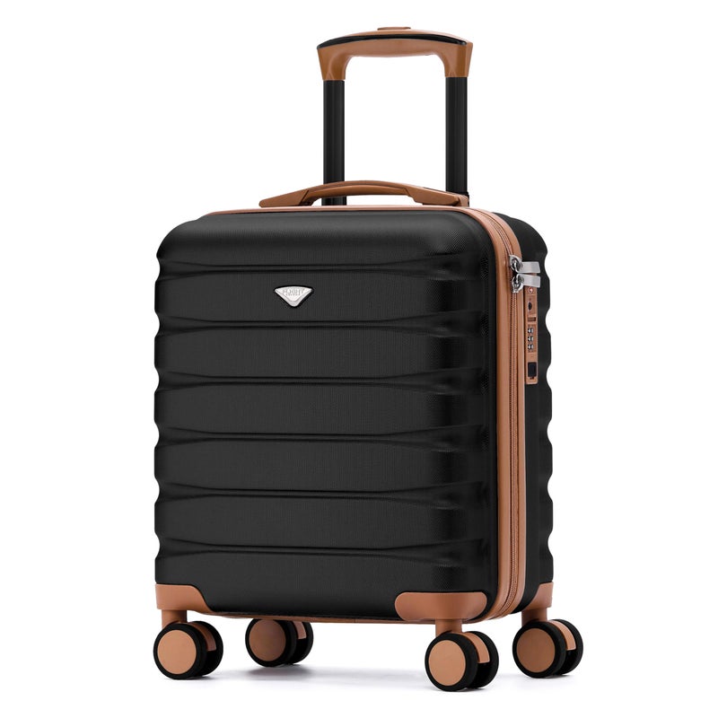 Flight Knight حقيبة سفر طيران نايت المحمولة 18x14x8 مع قفل TSA مدمج ومنفذ USB وخفيفة الوزن وعجلات مزدوجة صامتة وحقيبة أقصى حجم تحت المقعد معتمدة من أمريكان يونايتد باللون الأسود/البني - Image 1