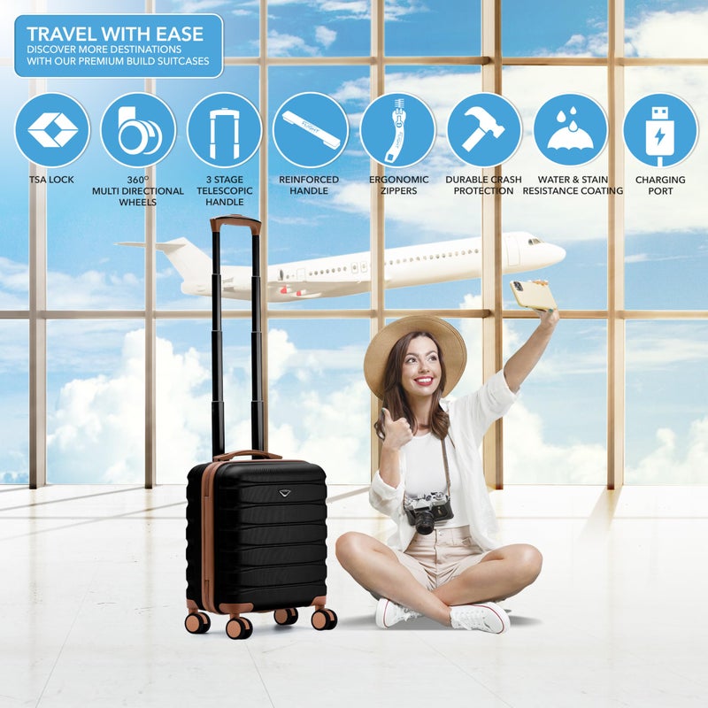Flight Knight حقيبة سفر طيران نايت المحمولة 18x14x8 مع قفل TSA مدمج ومنفذ USB وخفيفة الوزن وعجلات مزدوجة صامتة وحقيبة أقصى حجم تحت المقعد معتمدة من أمريكان يونايتد باللون الأسود/البني - Image 2